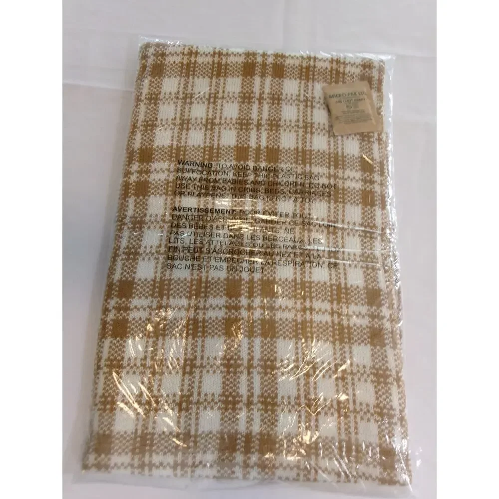 Timberland Buffalo Plaid Knit Scarf Cream Wheat Tan Logo NWT  One Size